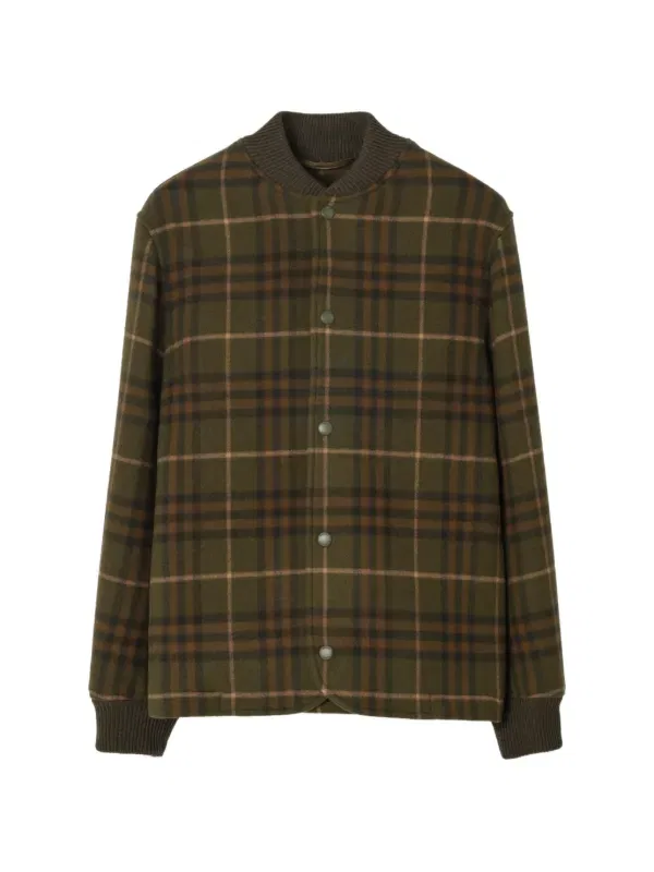 Куртка-бомбер Burberry из шерсти и кашемира в клетку, зеленый