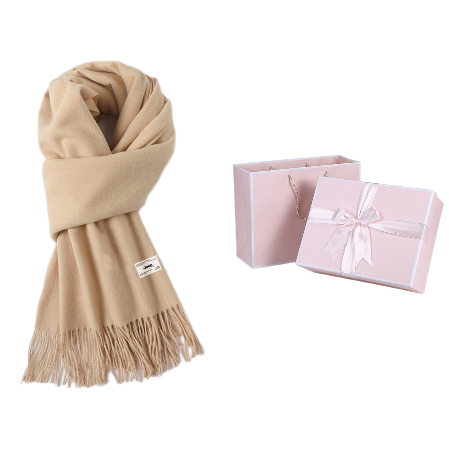 

Jeep Акриловый вязаный шарф унисекс, Beige Pink Gift Box Set