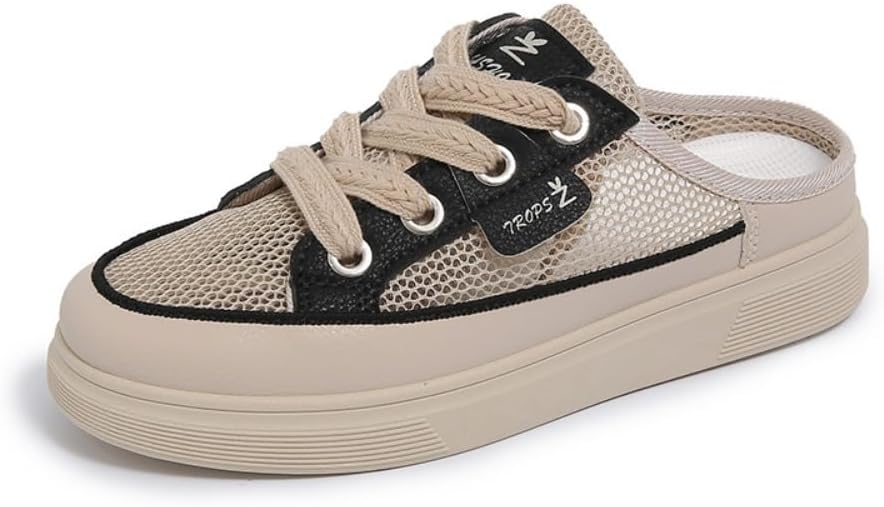 

Женские мюли-кроссовки, милые бeззадние теннисные туфли, тапочки на мягкой подошве, с платформой, с шнуровкой, дышащая сетка, легкие повседневные тапочки для прогулок, открытая пятка, для улицы, спортзала, гольфа, летнего круиза и отпуска Geerta...