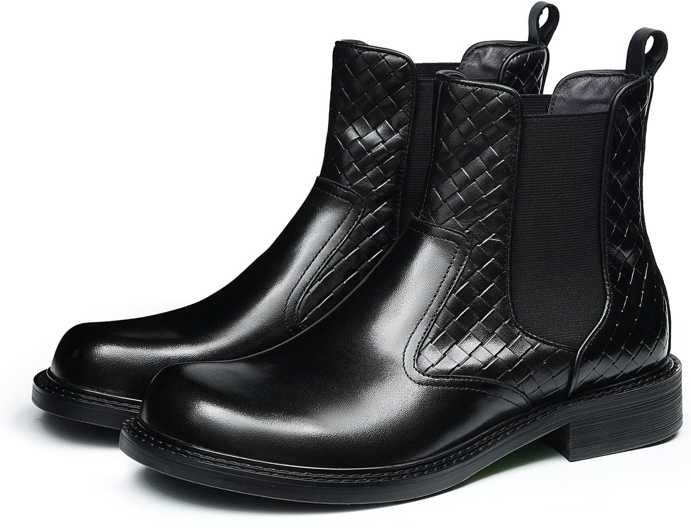 

Мужские сапоги Santimon Chelsea из натуральной кожи с плетением - модные слипоны для повседневного ношения и офисного стиля с эластичными вставками и панелями с тиснением под плетение для бизнес-кэжуал и свадебных мероприятий, черный