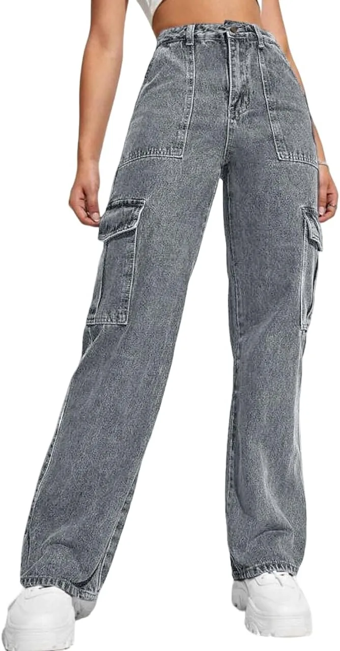 

Женские карго джинсы с высокой талией и широкими штанинами Noble Monk