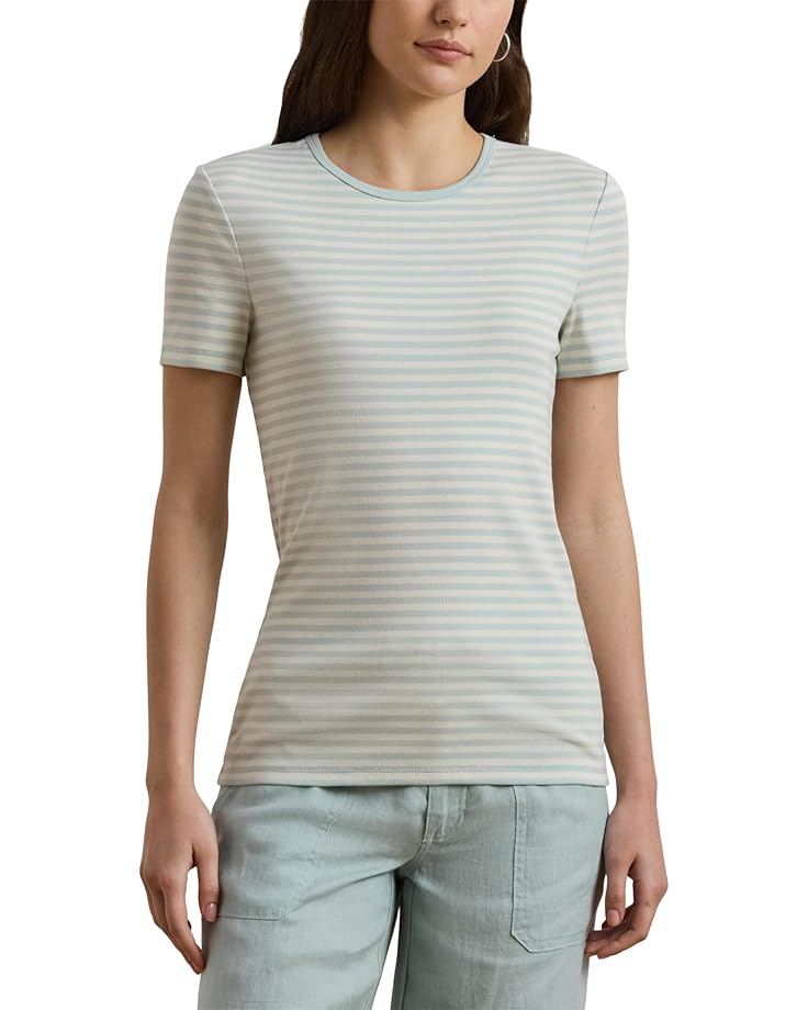 

Футболка Lauren Ralph Lauren Petite Striped Stretch Cotton Crew Neck Tee, цвет Aqua Pearl/Mascarpone Cream
