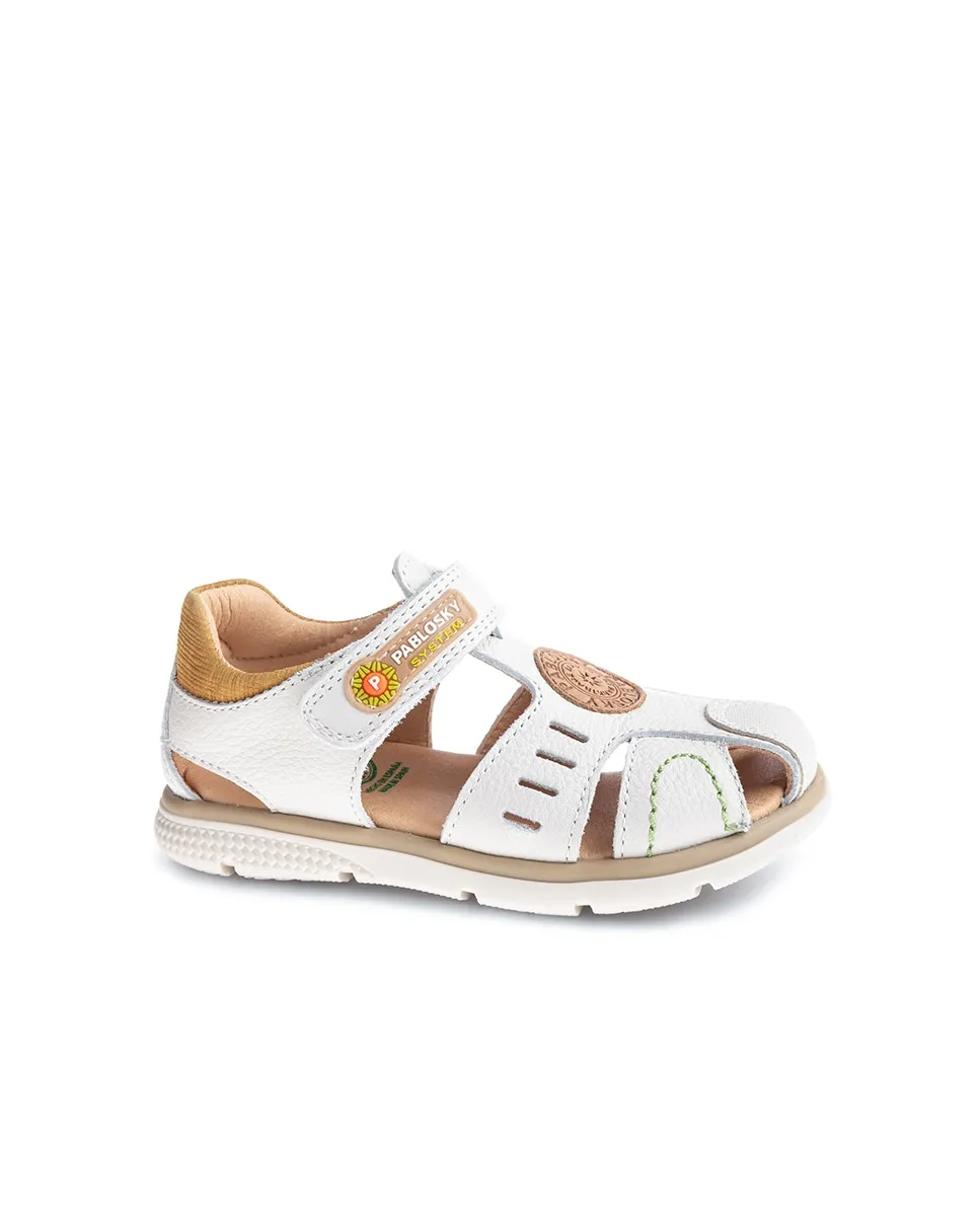 

Детские сандалии из кожи на липучке Pablosky, белый