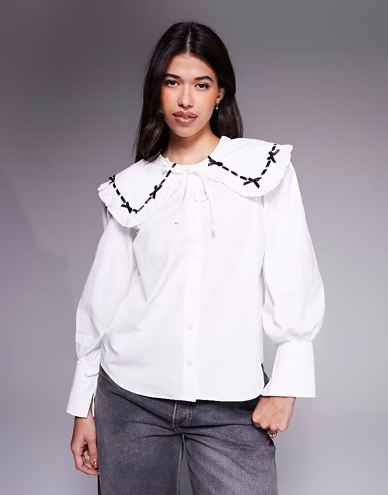 

Белая рубашка из поплина с декоративным воротником River Island