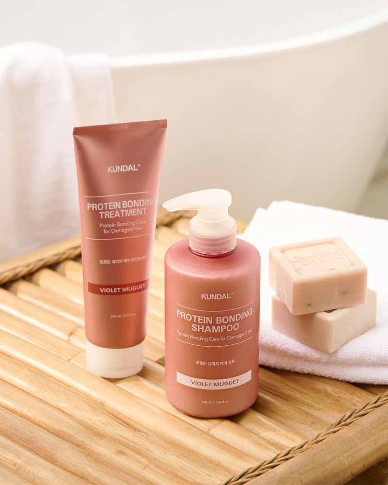 Питательный шампунь Protein Bonding Care для сухих и поврежденных волос Kundal, aromatas violet muguet 500 мл — фото 3