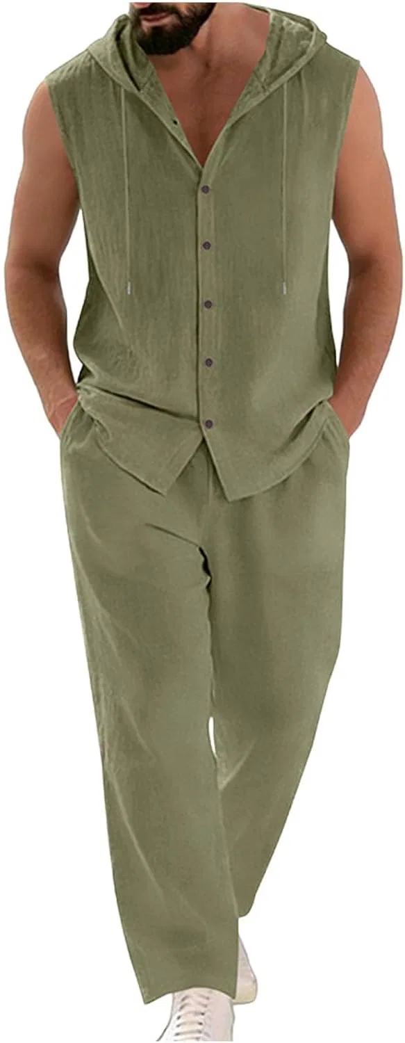 Мужской спортивный костюм из 2 предметов, джоггеры и безрукавка, Army Green