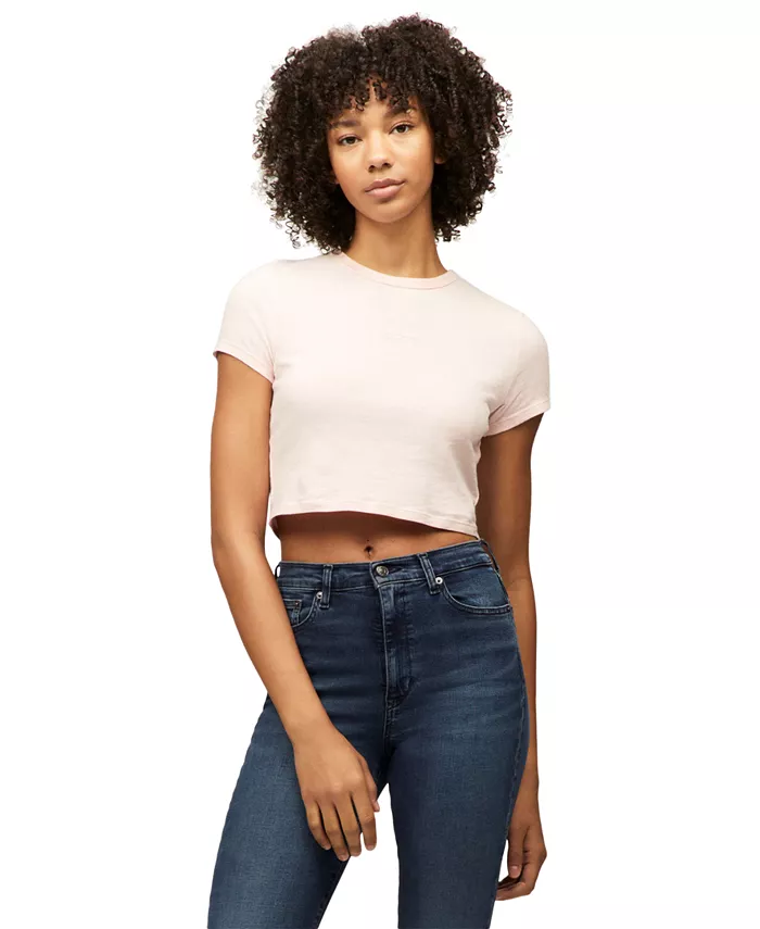

Женская укороченная хлопковая футболка с круглым вырезом Tommy Jeans, розовый