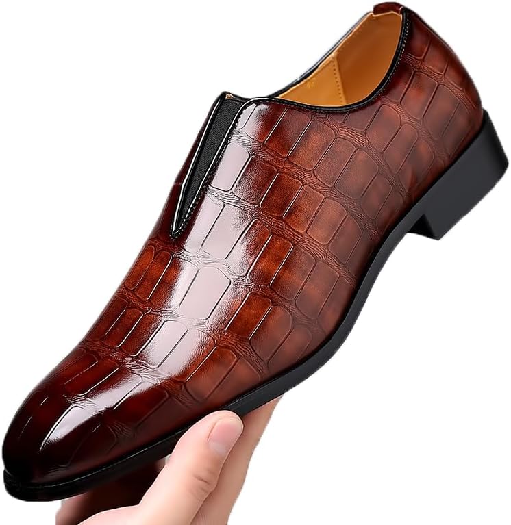 

Мужские новые деловые повседневные туфли с каменным узором, дышащие, удобные, формальные, в британском стиле, без шнурков Generic, коричневый