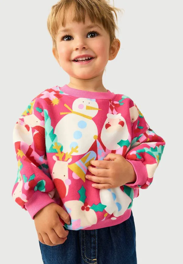 Толстовка с круглым вырезом стандартного кроя Next, Bright Pink Christmas Print