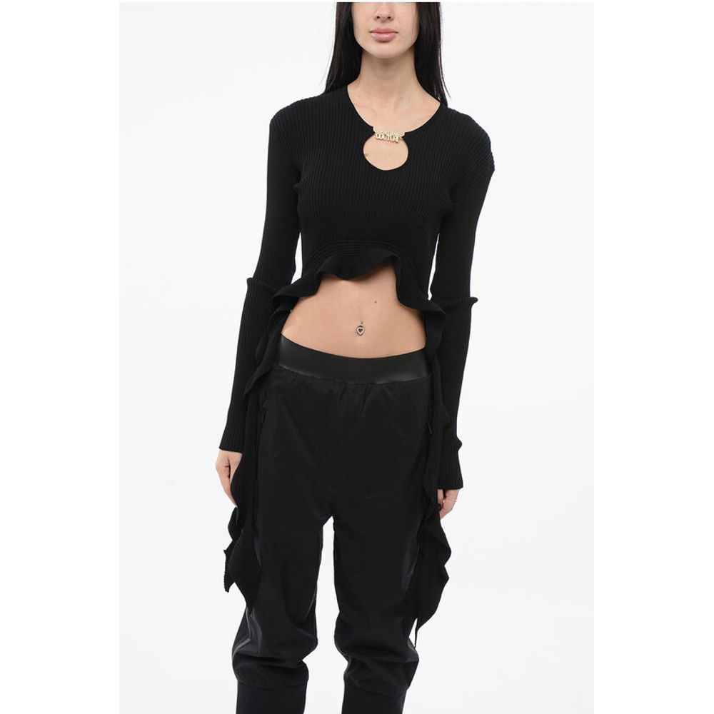

Укороченный топ JEANS COUTURE в рубчик с завязками Versace, Black