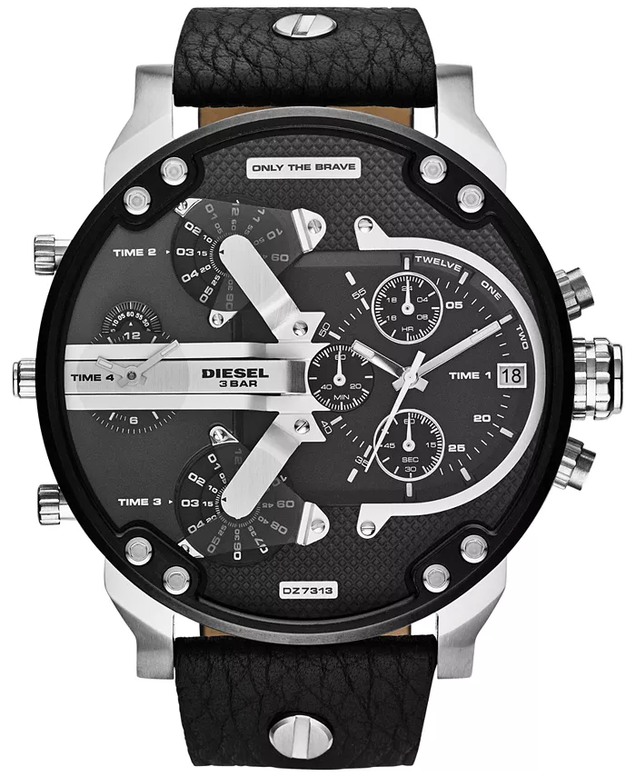 

Мужские часы Chronograph Mr. Daddy 2.0 с черным кожаным ремешком, 66x57 мм, модель DZ7313 Diesel, черный