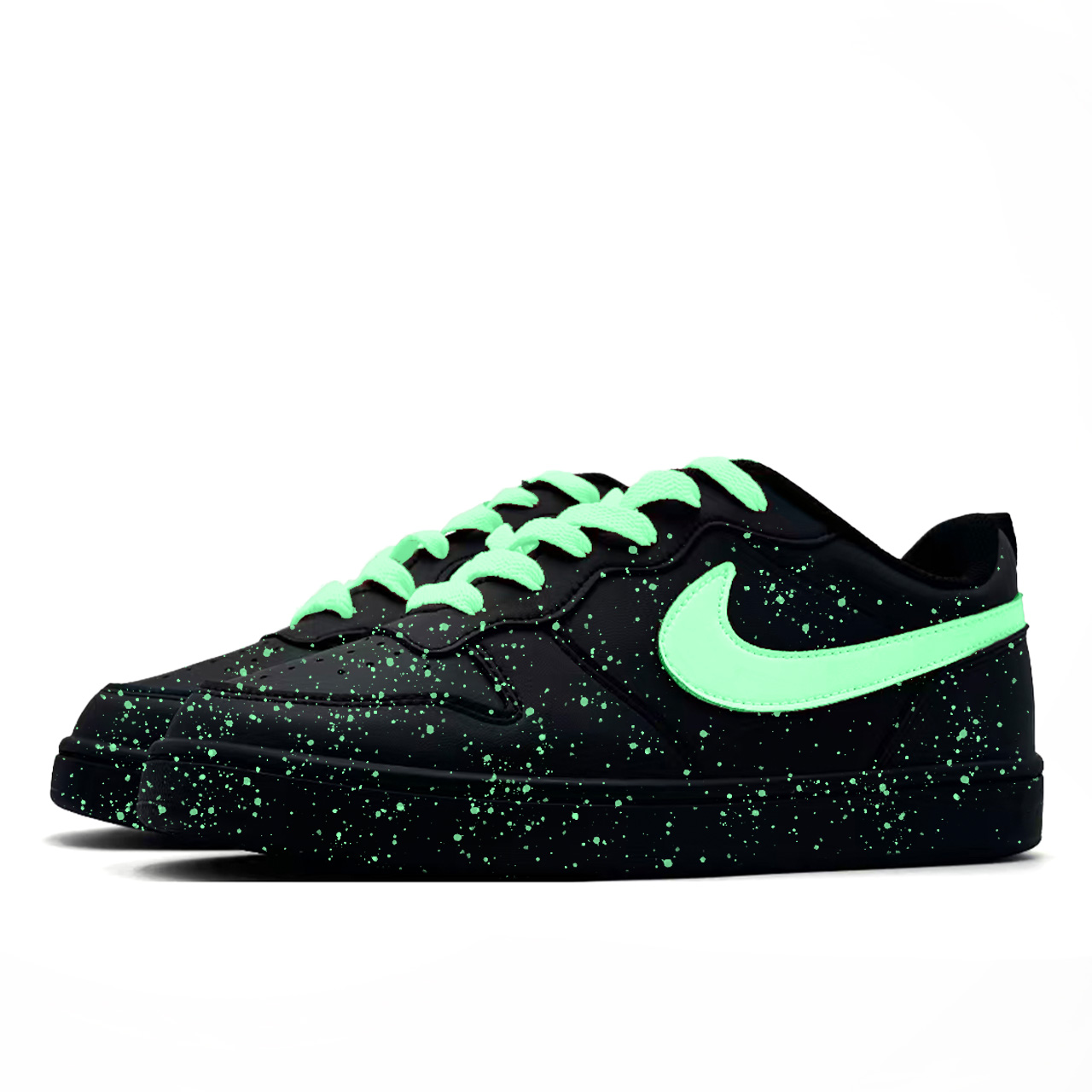 Nike Черные кожаные скейтбордные кроссовки Court Borough Black Tide Green Radiance с износостойкой и противоскользящей подошвой — фото 4