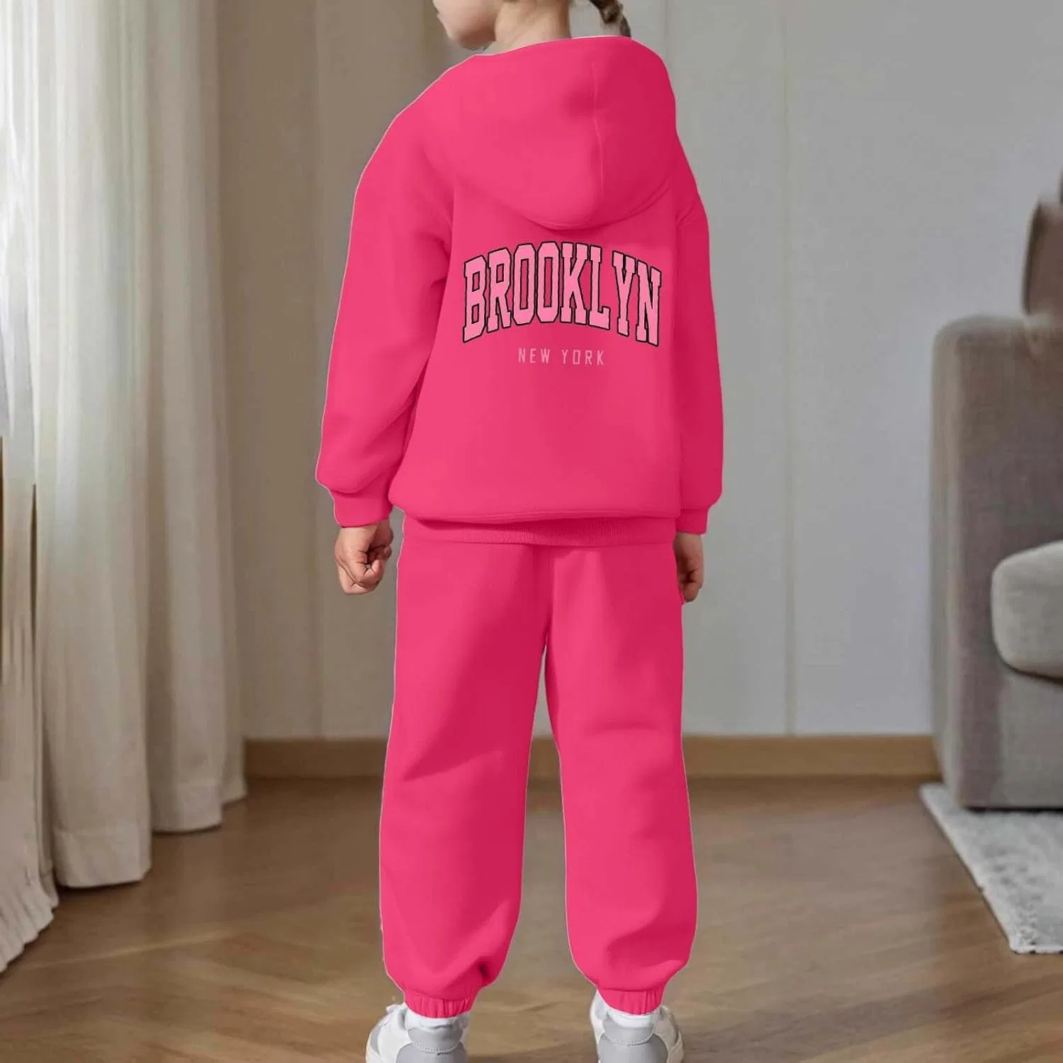 Детский спортивный костюм из худи и джоггеров с принтом Brooklyn, Hot Pink — фото 3