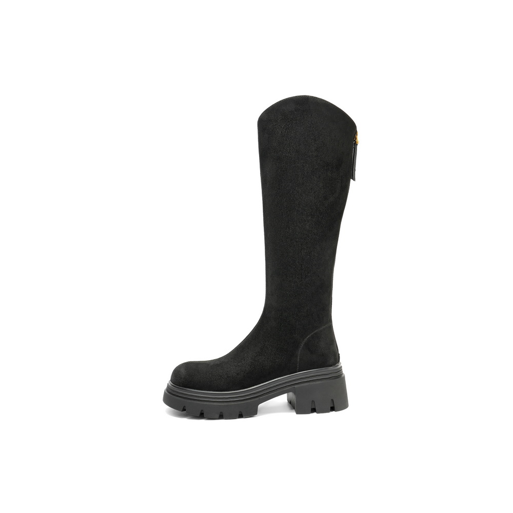 BELLE Высокие сапоги женские Coffee/Black — черная замша, цвет Black Suede