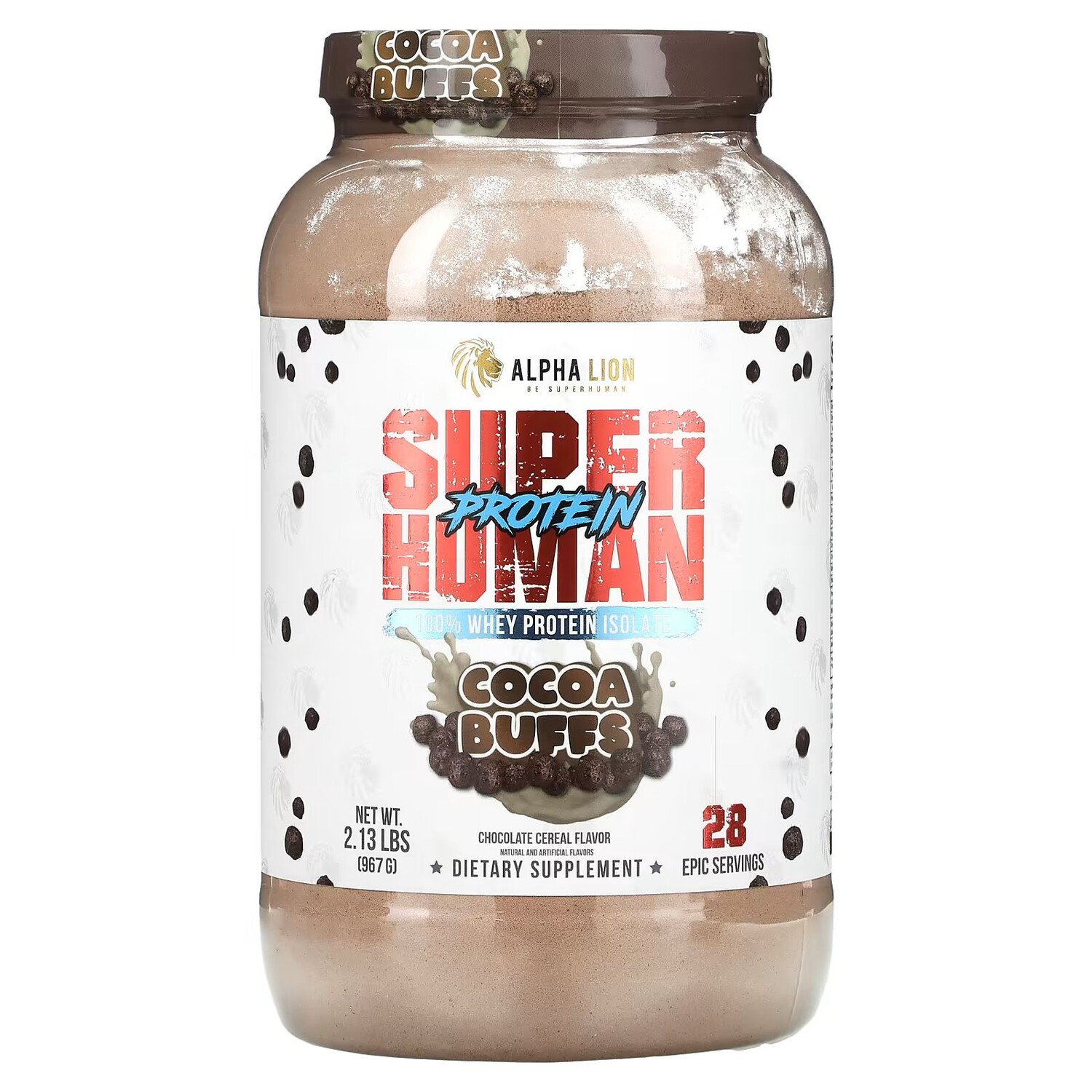 

SuperHuman Protein, какао-баффы, шоколадные хлопья, 2,13 фунта (967 г) Alpha Lion