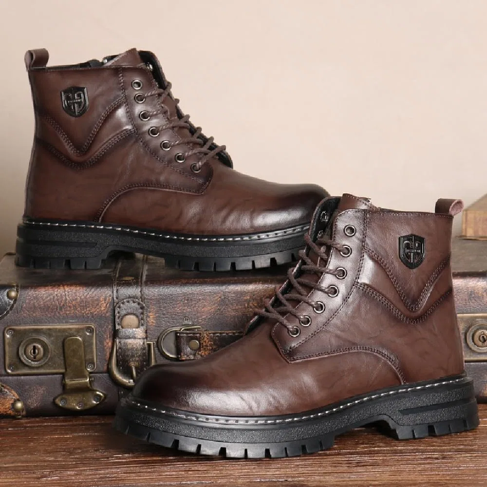 Ботинки MANLADUO Echtes Leder Herren Casual British Style Arbeitsstiefel High Top Mode Plateau Stiefel Vintage Motorradstiefel, Brown — фото 2