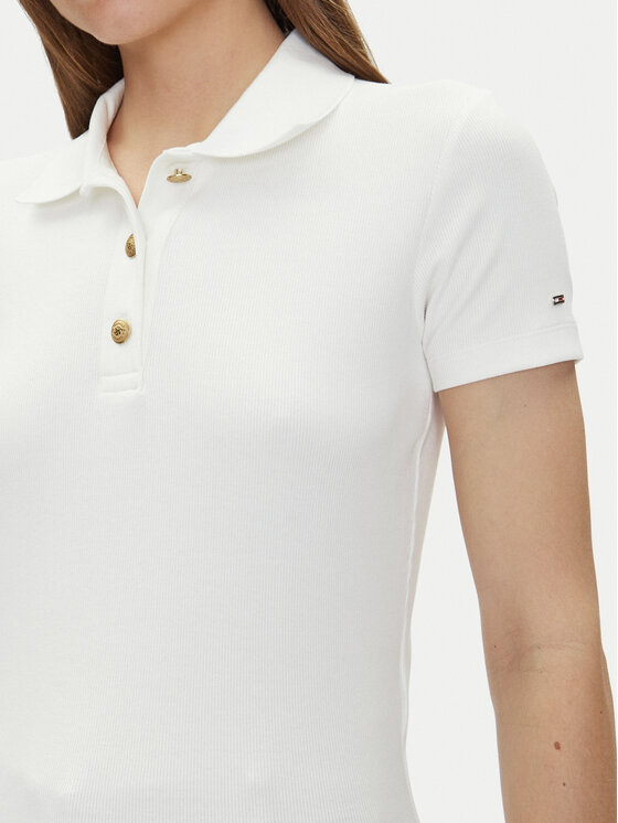 Рубашка поло стандартный крой Slim Gold Button Polo Ss WW0WW45436 Tommy Hilfiger, белый — фото 4