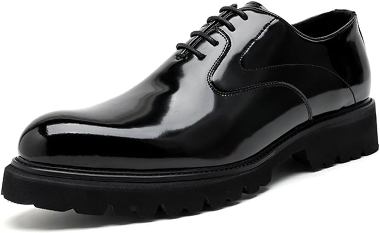

Мужские классические туфли-оксфорды на платформе из лакированной кожи, модные с круглым носком, массивным каблуком, шнуровкой и рифленой подошвой, вечерние туфли для смокинга для работы, офиса и свадеб Uzujbaa, черный