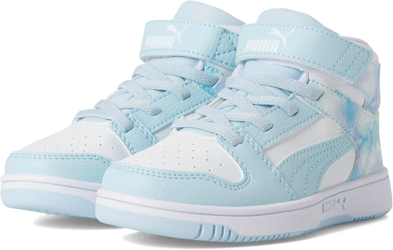 Кроссовки PUMA для детей Rebound Layup Mid на липучках, белый/синий