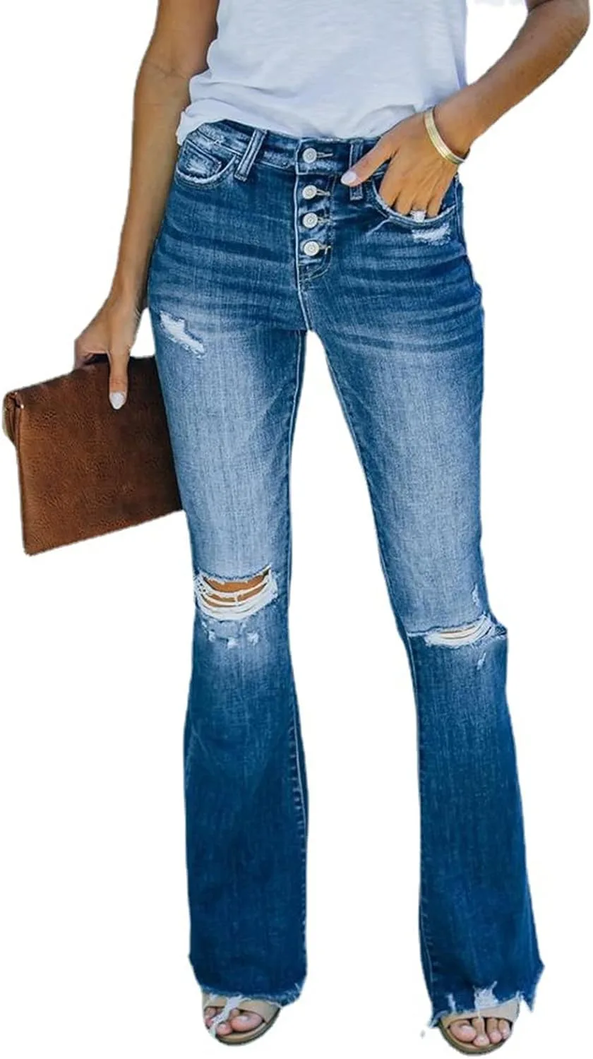 

Женские джинсы High Waisted Stretch Slim Ripped Curvy Bootcut TACSTRUN