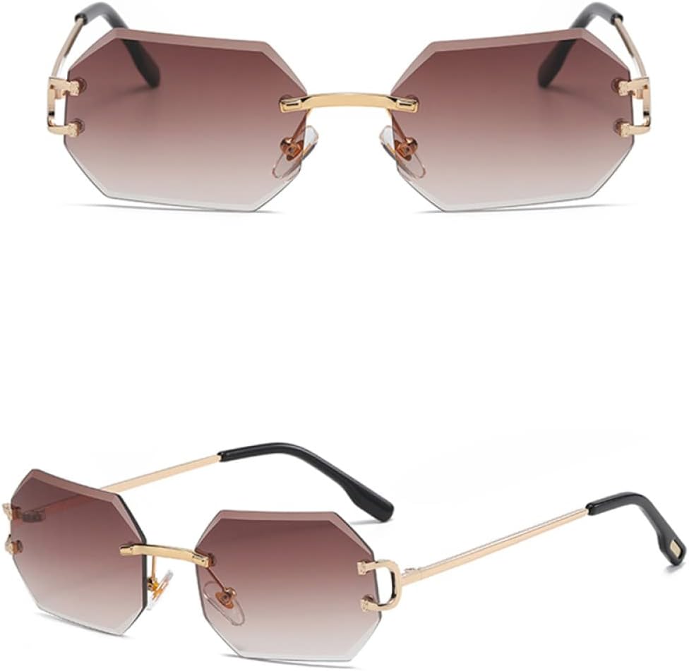 

модные женские солнцезащитные очки без оправы восьмиугольные с защитой от УФ-излучения UV400 без оправы золотистые металлические прямоугольные очки для мужчин generic, Gradient Brown