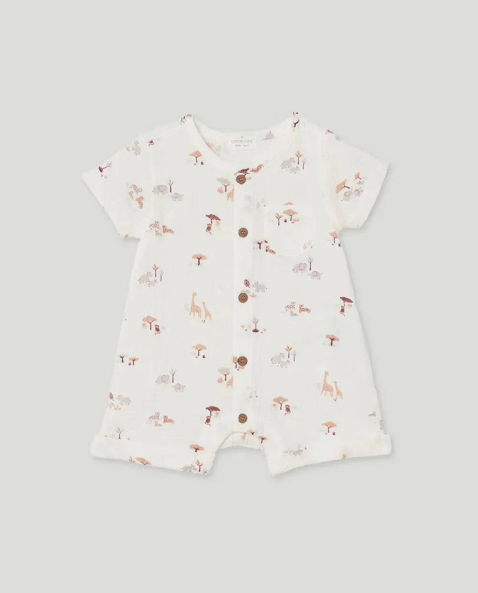 

Короткий пеленальный комбинезон для мальчика из марли Cotton Juice, белый