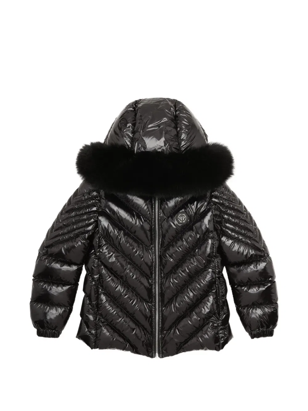 Пуховая куртка с монограммой Fox Philipp Plein Junior, черный