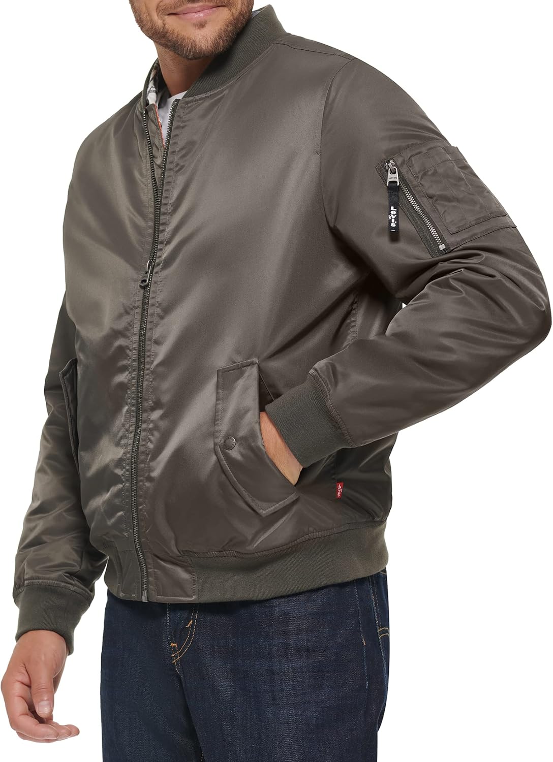Легкая мужская куртка-бомбер Levi's MA-1 Flight на молнии, Army Green Ma-1 Filled — фото 3