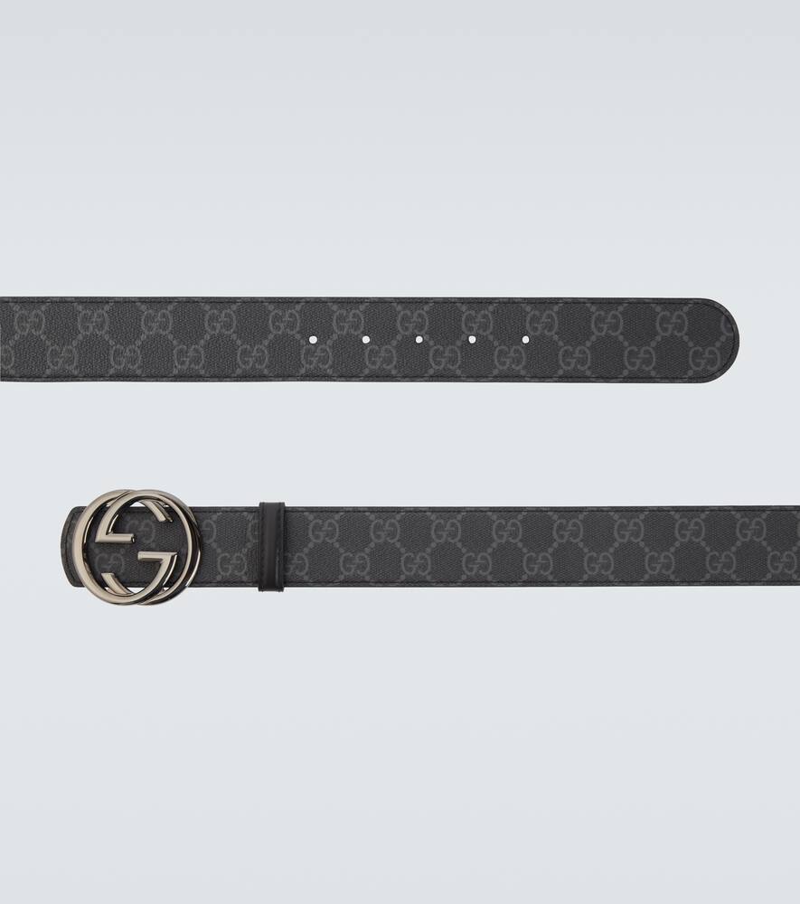Ремень GG Canvas Interlocking G реверсивный из кожи Gucci, Black/Black — фото 4