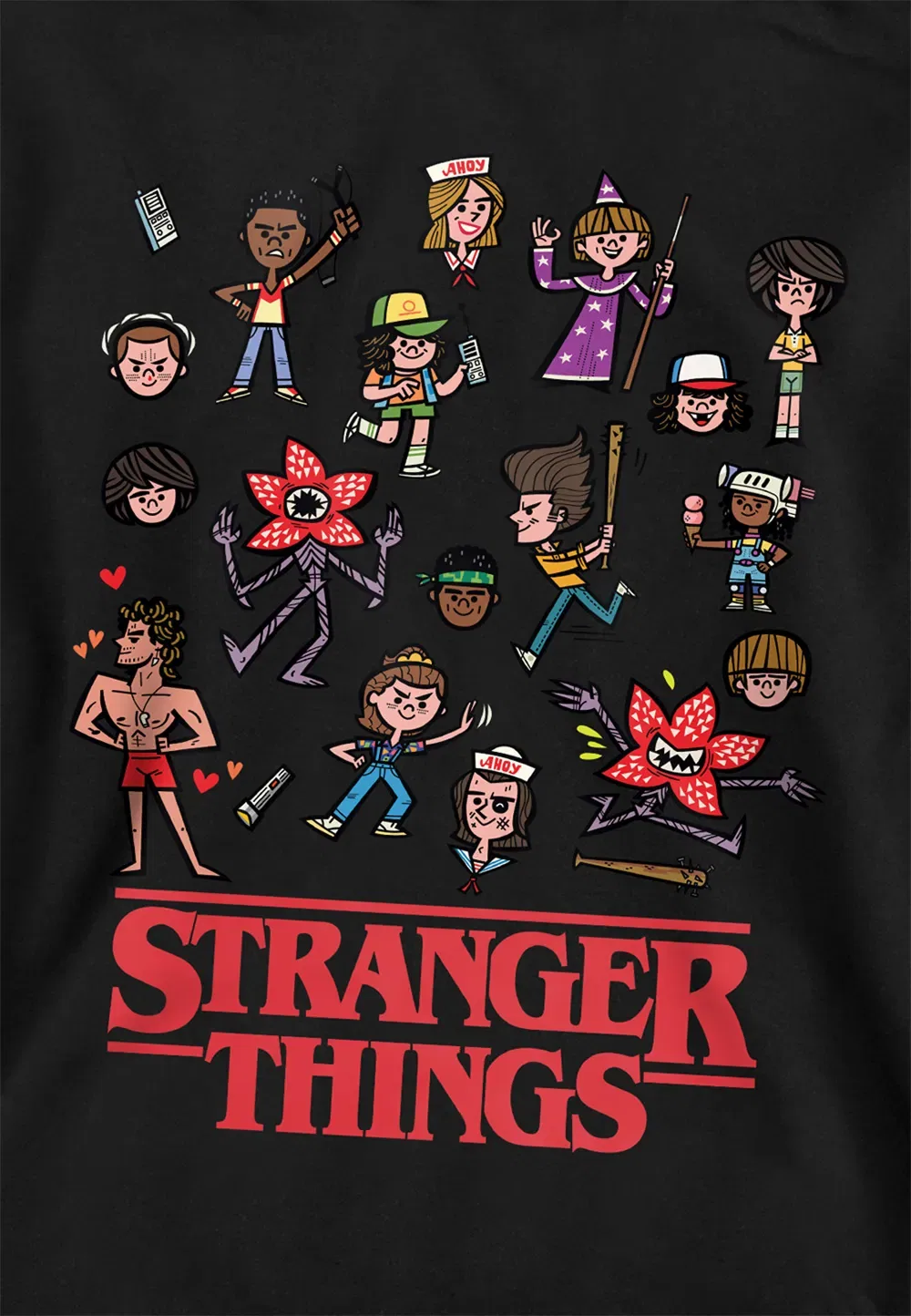 Детский худи Stranger Things с принтом, черный — фото 2