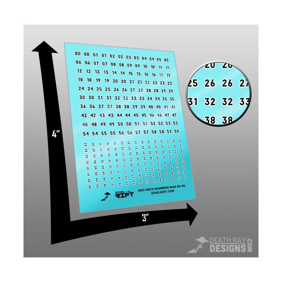 

Цифры в стиле нео-деко 0–59 — черное на белом, Steel Rift - Decals, Numbers