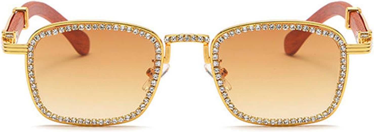 

Солнцезащитные очки Willochra Diamond Square для мужчин и женщин, роскошные дизайнерские, в деревянной оправе, со стразами, в стиле панк, с защитой от УФ-излучения UV400, Champagne