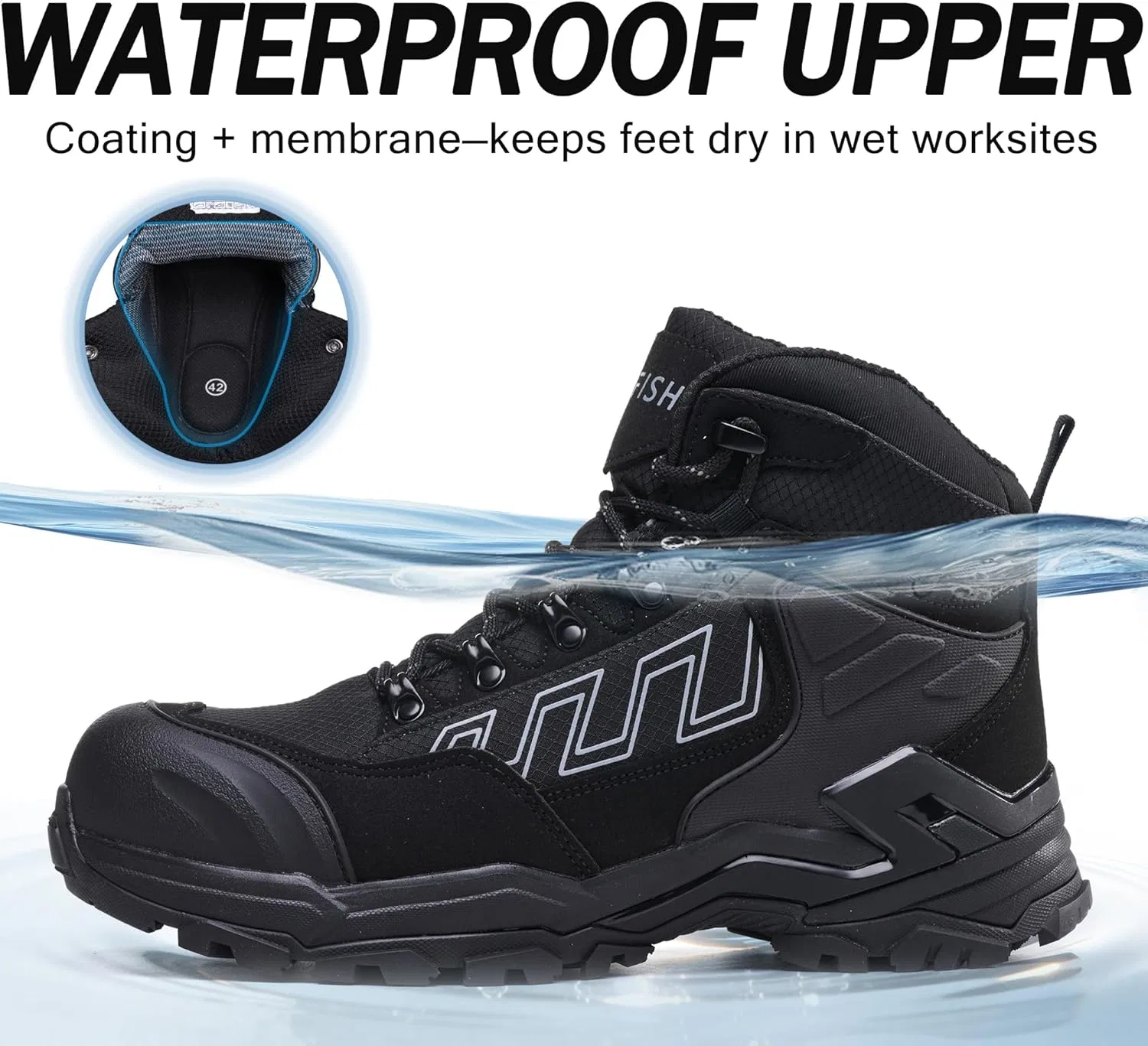 Ботинки KOIFISH Arbeitsschuhe Herren Damen S3 ESD Sicherheitsschuhe Hoch Wasserdicht Sicherheitsstiefel Rutschfest Leicht 36-48 EU, Black — фото 2