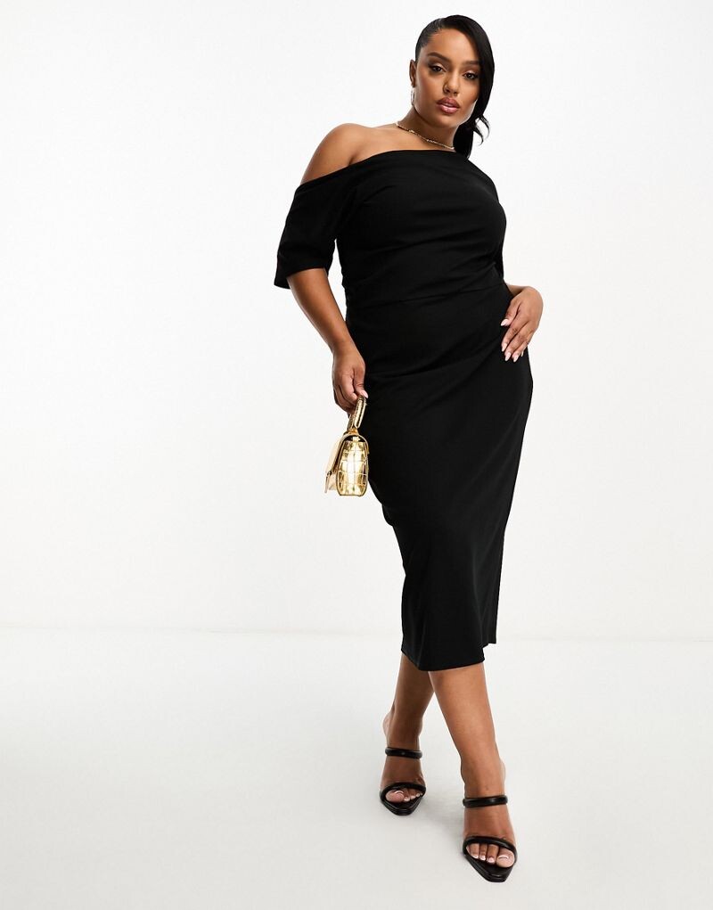 

Черное платье-карандаш со складками на плечах ASOS DESIGN Curve