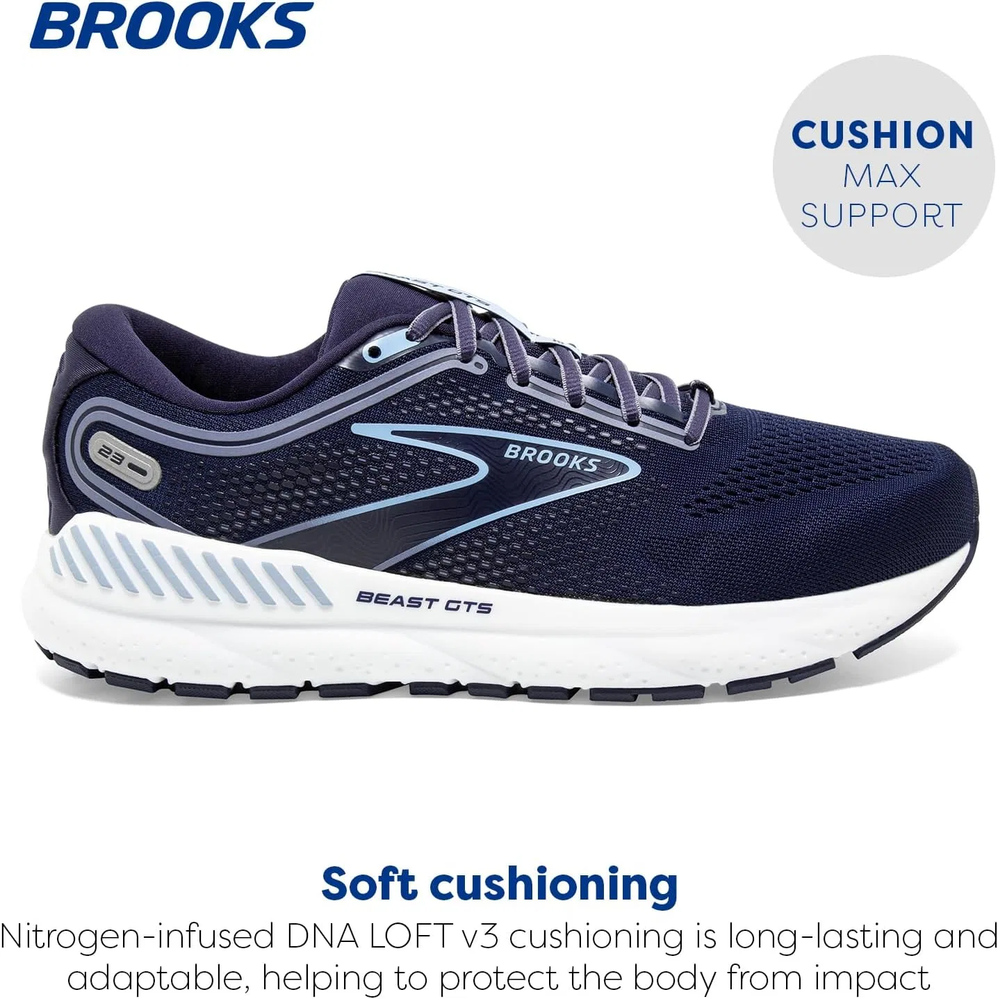 Мужские беговые кроссовки Brooks Beast GTS 23 с поддерживающей подошвой, Peacoat Blue White — фото 2