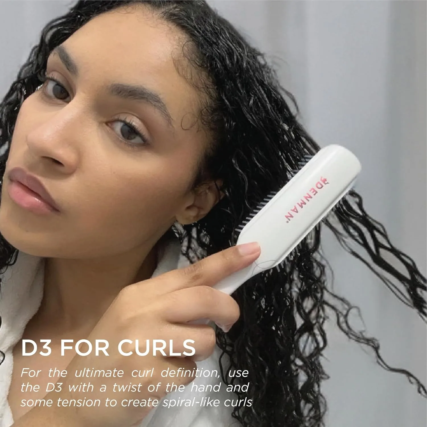 Denman D3 Original Curl Definer & Styler, щетка для вьющихся волос для женщин и мужчин - 7 рядов для распутывания и создания локонов, White & Pink — фото 3