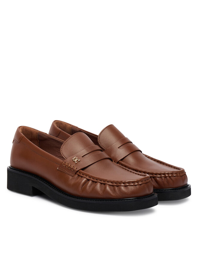 Слипоны Th Square Toe Leather Loafer FW0FW08977 Tommy Hilfiger, коричневый — фото 2