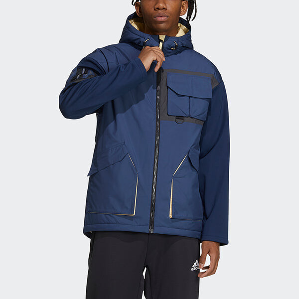 Куртка adidas Urban Pad Jkt Outdoor Sports Hooded Jacket Navy Blue, синий — фото 3