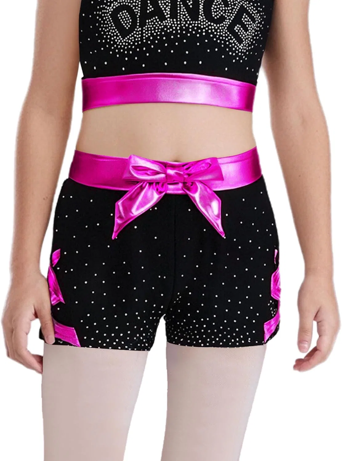 Шорты для гимнастики и танцев с пайетками и бантом Loodgao Hot Pink
