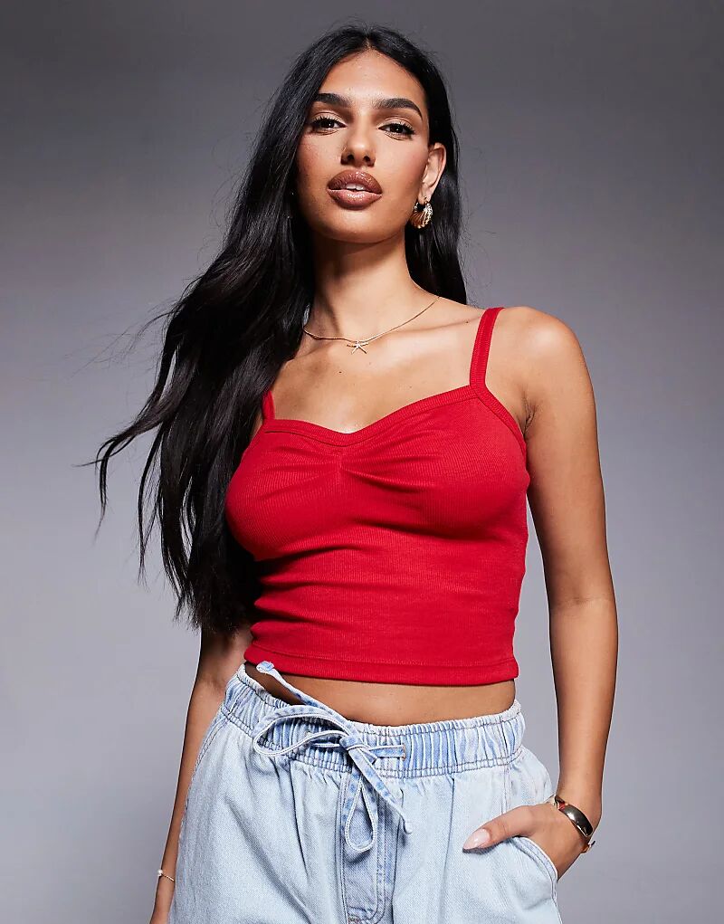 

Топ Princess Polly Essentials с ребристым лифом и сборками спереди, красный