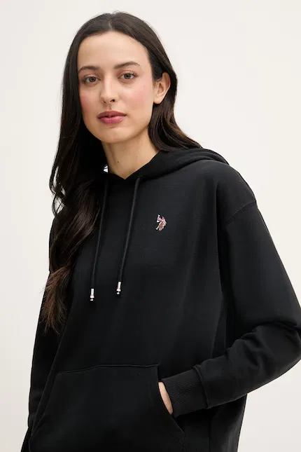 Худи женское классическая модель DHM U.S. Polo Assn., черный — фото 4