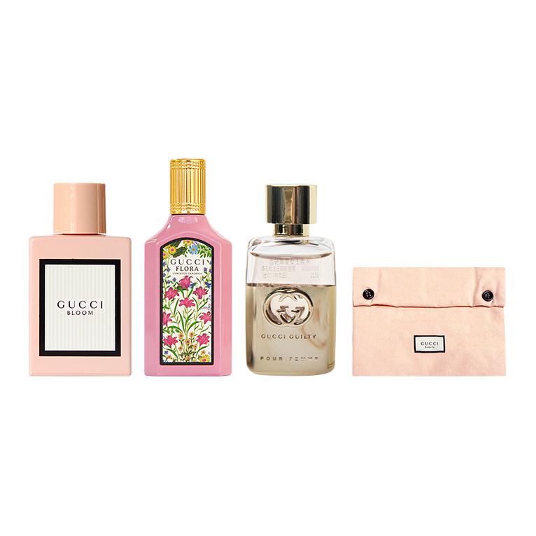 

Набор пробников духов floral dreamy sinful love, 4 предмета, eau de parfum edp 5мл*3+косметичка GUCCI