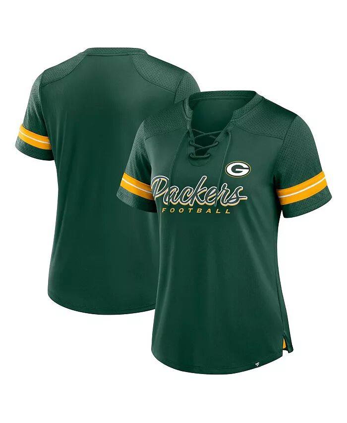 

Женская зеленая футболка Green Bay Packers Play Script Lace-Up Fanatics