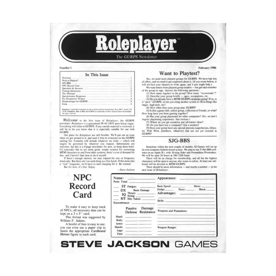 

Журнал #1 "NPC Record Card", Roleplayer Magazine