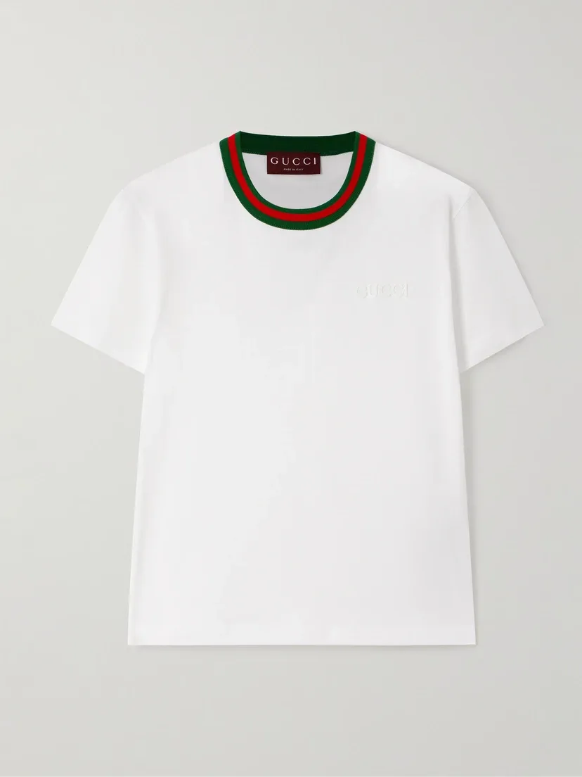 Футболка GUCCI Полосатая, Хлопковый джерси, Белый