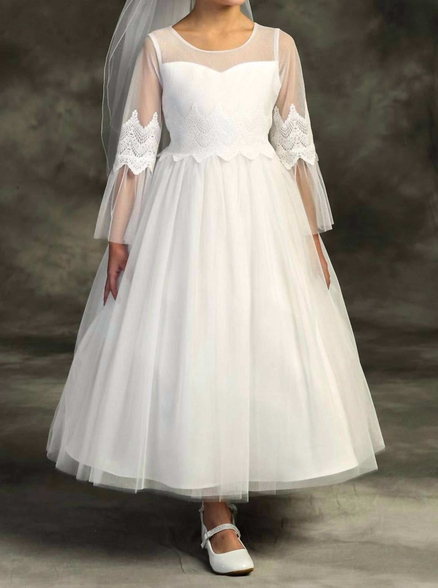 

Платье для причастия с вышитыми сетчатыми оборками белого цвета Kid's Dream