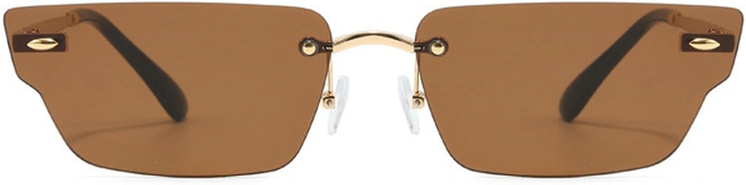 

Ретро-солнцезащитные очки неправильной формы, маленькие прямоугольные, женские, без оправы, с прозрачными линзами с градиентом цвета "океан", защита от УФ-излучения UV400, мужские солнцезащитные очки mincl, Brown