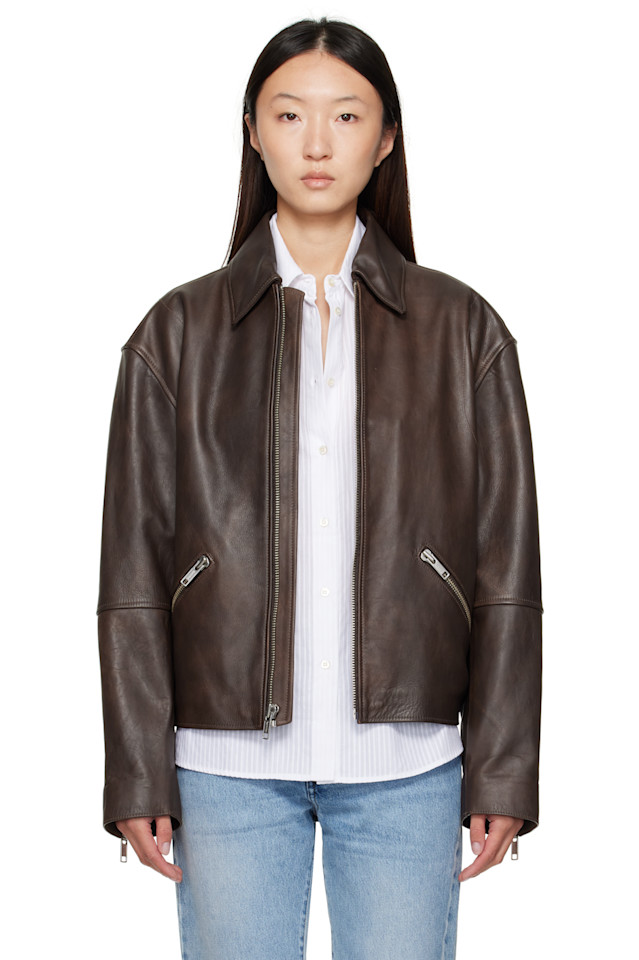 

Кожаная куртка байкера в стиле distressed Calvin Klein, цвет dusty umber