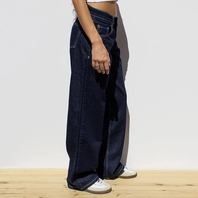 Джинсы свободные, Navy, Y2K Streetwear — фото 4
