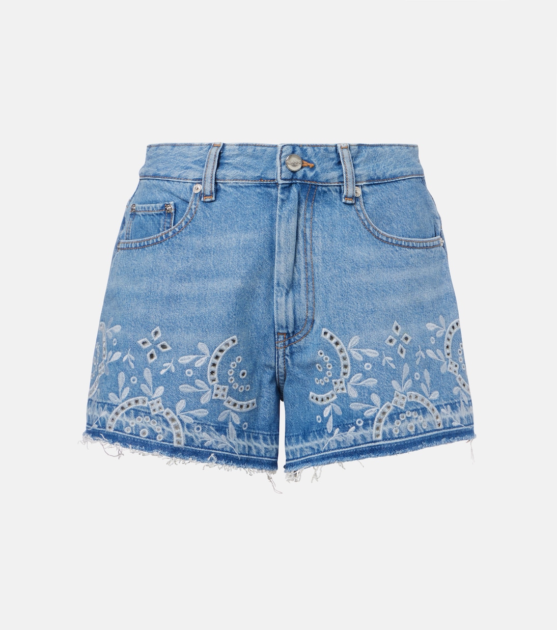 

Джинсовые шорты с вышивкой Broderie Anglaise Ganni, Light Blue Stone